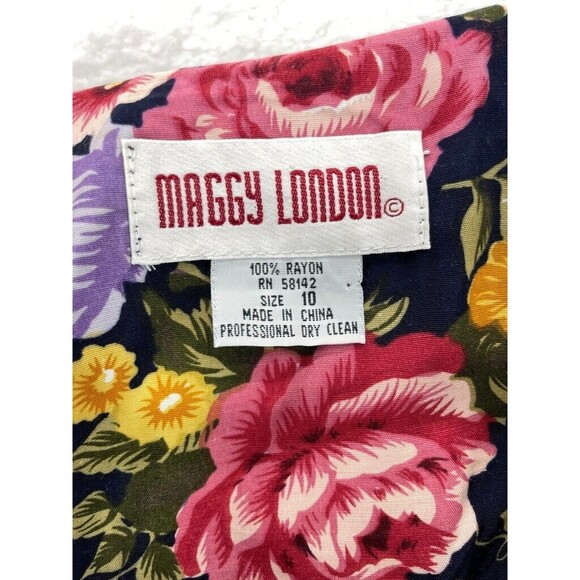 Maggy London Vintage 80s Dress Womens Size 10 Floral Fit & Flare Rayon Button Up - Picture 2 of 6